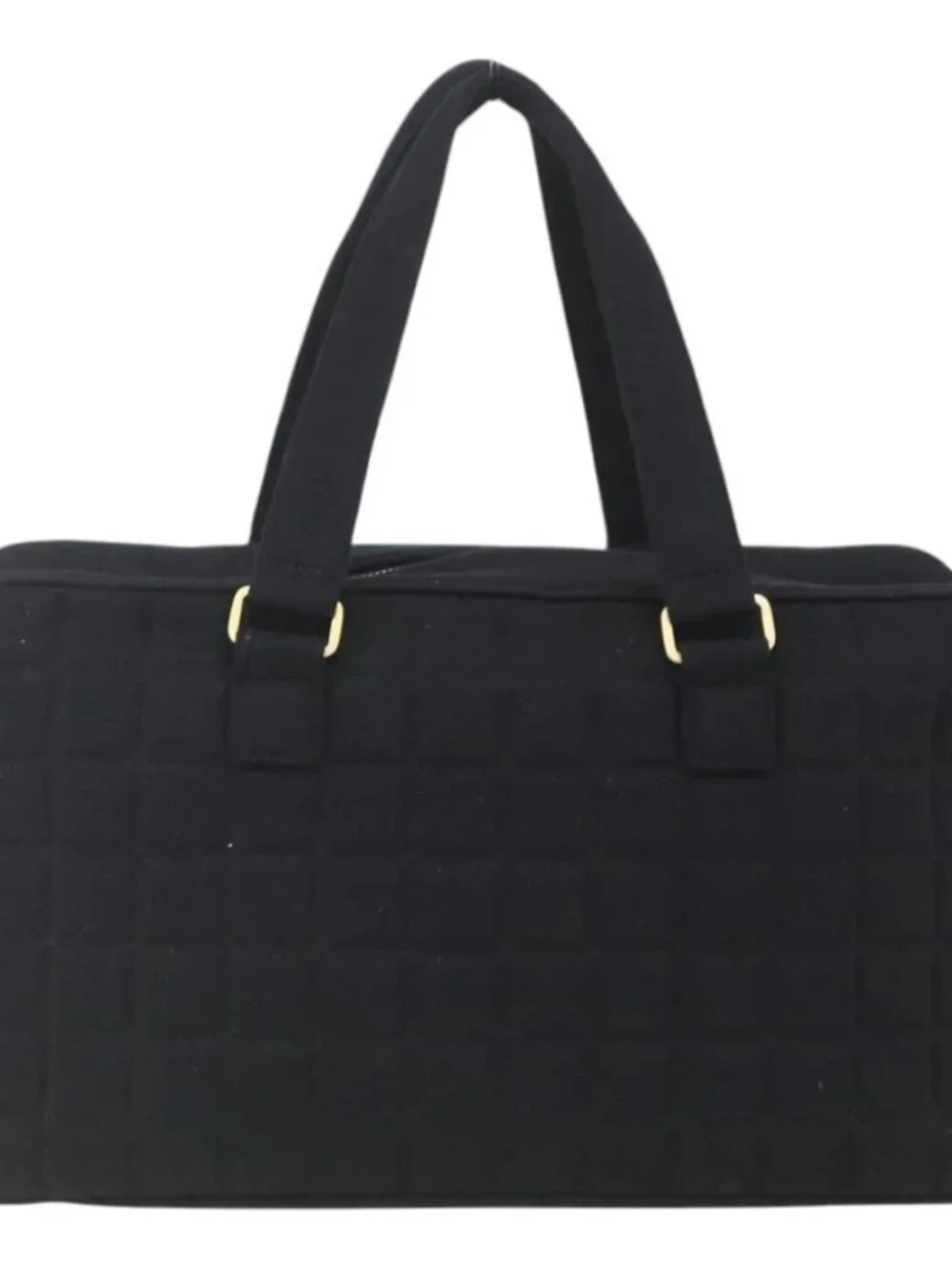 CHANEL Choco Bar Hand Bag Cotton Black Gold CC Auth 158843